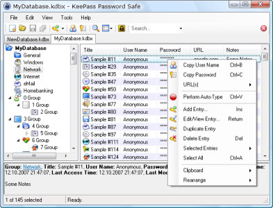 KeePass Word Safe - Hoofdscherm
