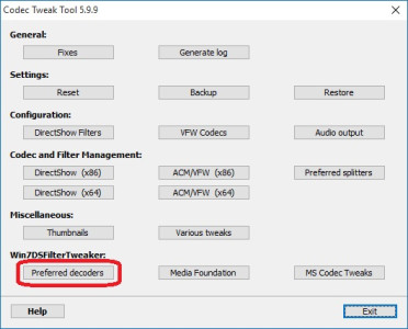Codec Tweak Tool - Win7DSFilterTweaker - Preferred Decoder