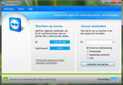 Hoofdscherm TeamViewer