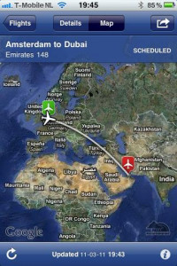 Vliegroute van Amsterdam naar Dubai