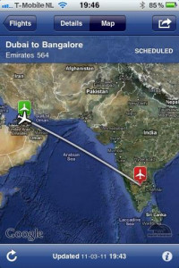 Vliegroute van Dubai naar Bangalore