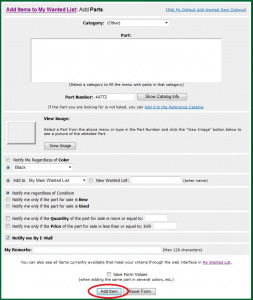 Toevoegen aan Wanted List op BrickLink