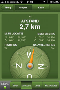 Geocaching App - Kompas Weergave