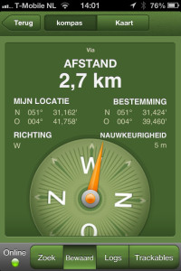 Geocaching App - Kompas Weergave