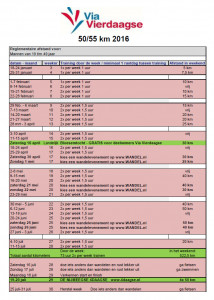 Trainingsschema Via Vierdaagse 2016