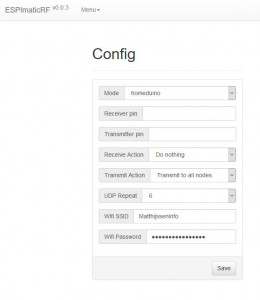 ESPimaticRF Master Configuratie