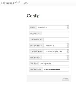 ESPimaticRF Master Configuratie