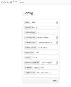 ESPimaticRF Slave Configuratie