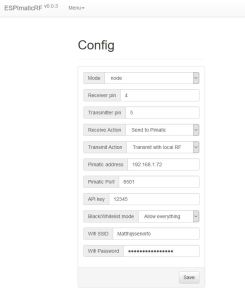 ESPimaticRF Slave Configuratie