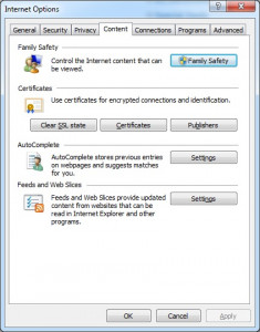 Internet Options - Content