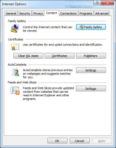 Internet Options - Content