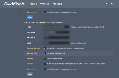 CouchPotato uTorrent Instellingen