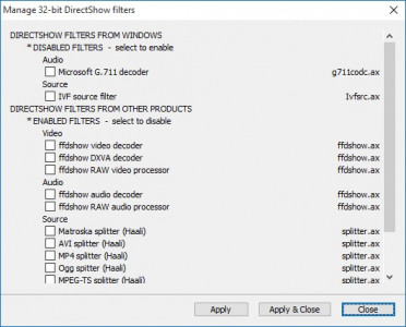 Manage 32-bit DirectShow filters