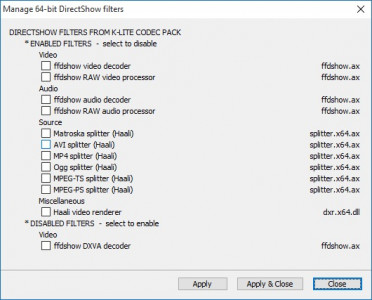 Manage 64-bit DirectShow filters