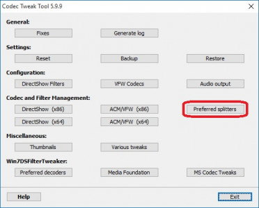 Codec Tweak Tool - Codec and Filter Management- Preferred Filters