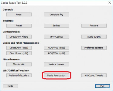 Codec Tweak Tool - Win7DSFilterTweaker - Media Foundation