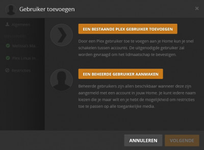 Plex Instellingen - Gebruikers