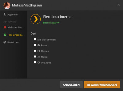 Plex Gebruiker - Deel Instellingen