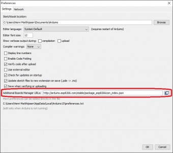 Arduino - Additional Boards Manager URLs