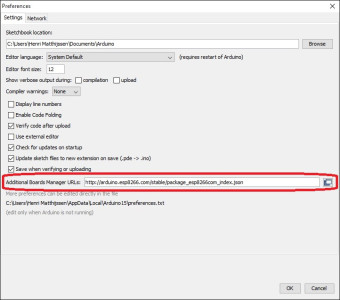 Arduino - Additional Boards Manager URLs