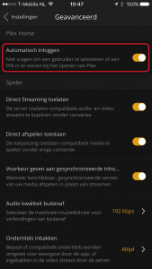 Plex IOS App - Advanced Instellingen
