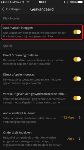 Plex IOS App - Advanced Instellingen