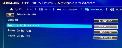 Asus UEFI BIOS - Restore AC Power Loss