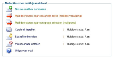 Mailopties bij Alphamegahosting