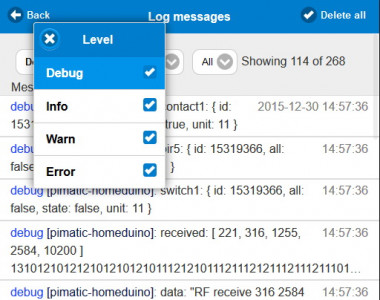 Pimatic Debug Regels