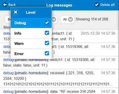 Pimatic Debug Regels