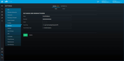 Unifi Controller - Settings - Services - Radius User