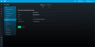 Unifi Controller - Settings - Services - Radius User
