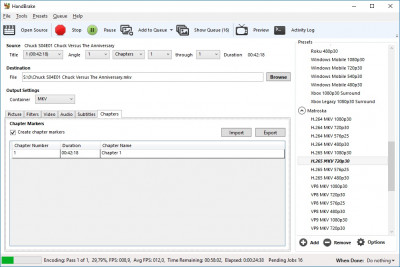 Handbrake - Chapters Settings