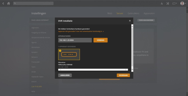 Set Up Plex DVR - Handmatig IP adres opgeven