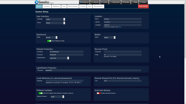 Domoticz - Setup - Settings