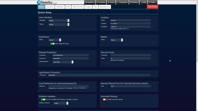 Domoticz - Setup - Settings