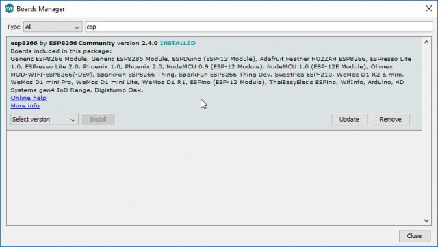 Arduino IDE - Boards Manager