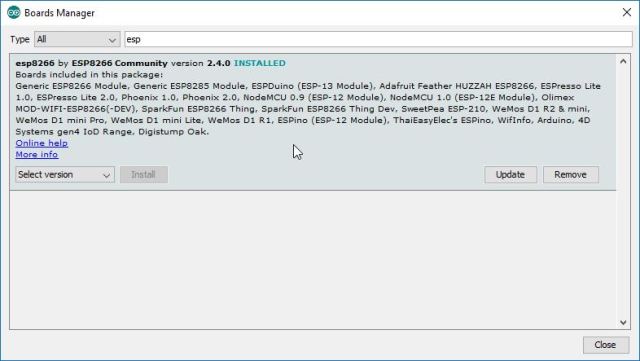 Arduino IDE - Boards Manager