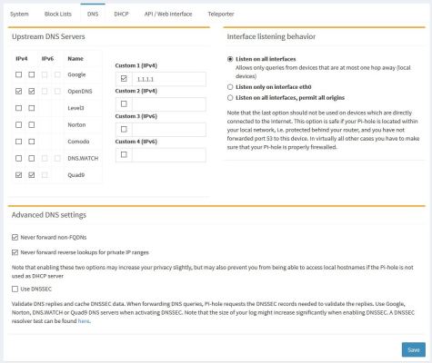 Pi-hole Settings - DNS