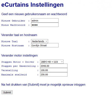eCurtains - Instellingen