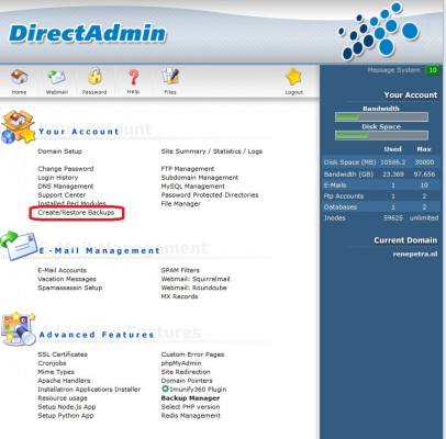 DirectAdmin - Maken Backup