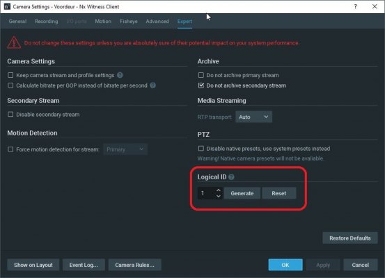 NX Witness - Camera-Settings - Expert