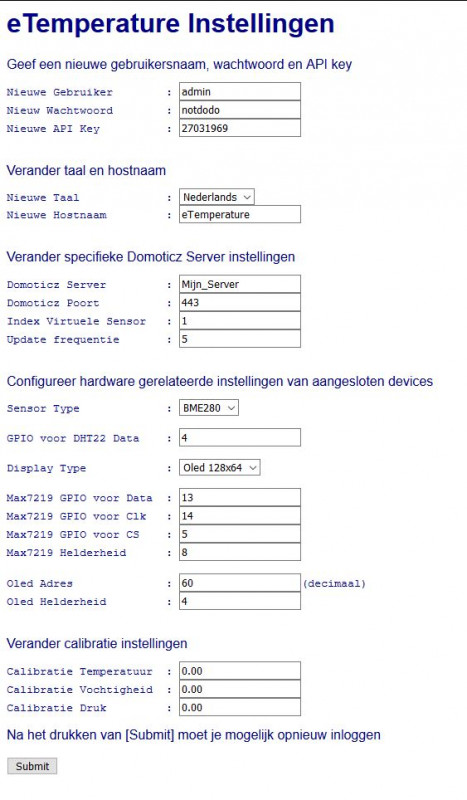 eTemperature - Instellingen