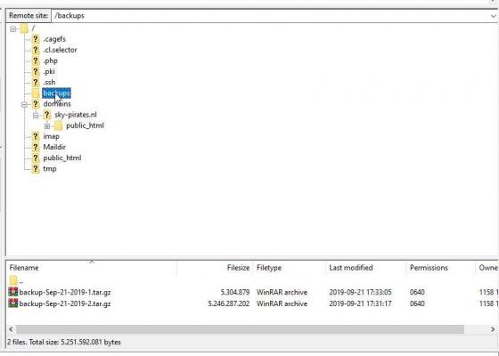 Filezilla - Backup Lokatie