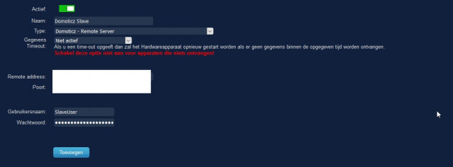 Hoofd Domoticz - Toevoegen Remote Server