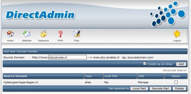 DirectAdmin - Domain-Pointers Instellen