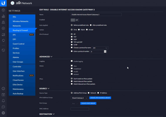 Unifi Controller - Disable Access to Internet for IP address