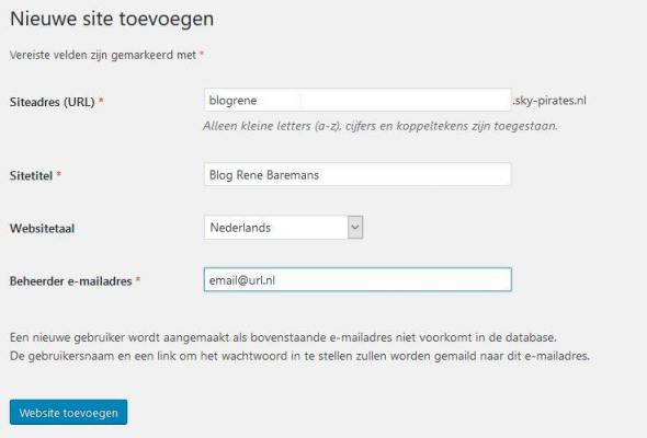 WordPress Multi-Site - Toevoegen nieuwe site