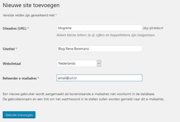 WordPress Multi-Site - Toevoegen nieuwe site
