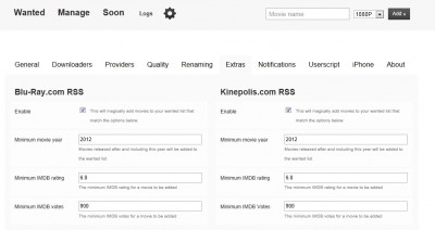 CouchPotato - Extra Settings